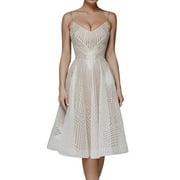 knqrhpse Wedding Guest Dresses For Women Women's A Line Lace Appliques Long Wedding Dresses For Bride Chiffon Boho Bridal Gowns With Split Sundress Womens Dresses Beige L